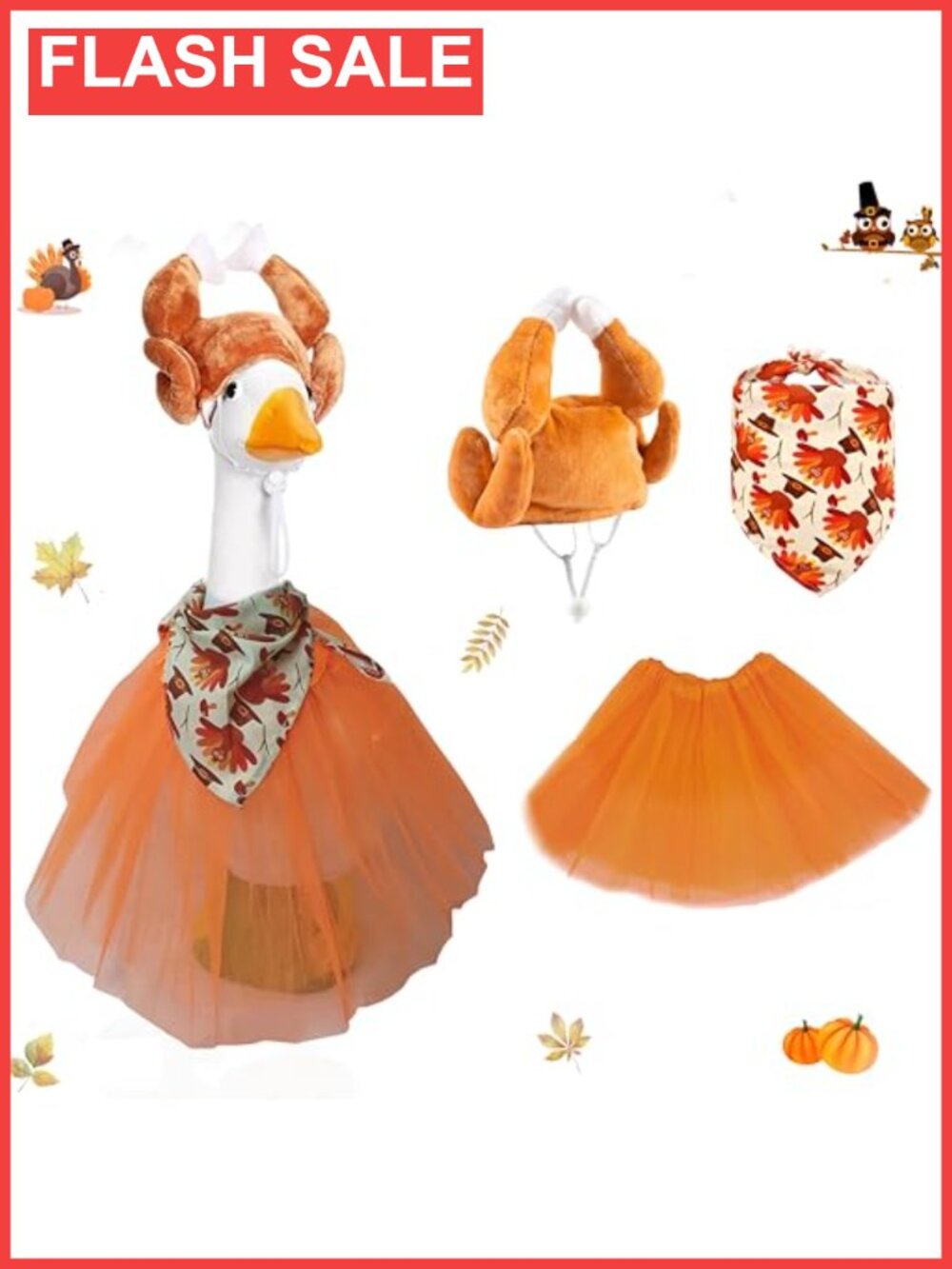 Thanksgiving Turkey Goose Outfit Set Hat Scarf Tutu 23 Inch